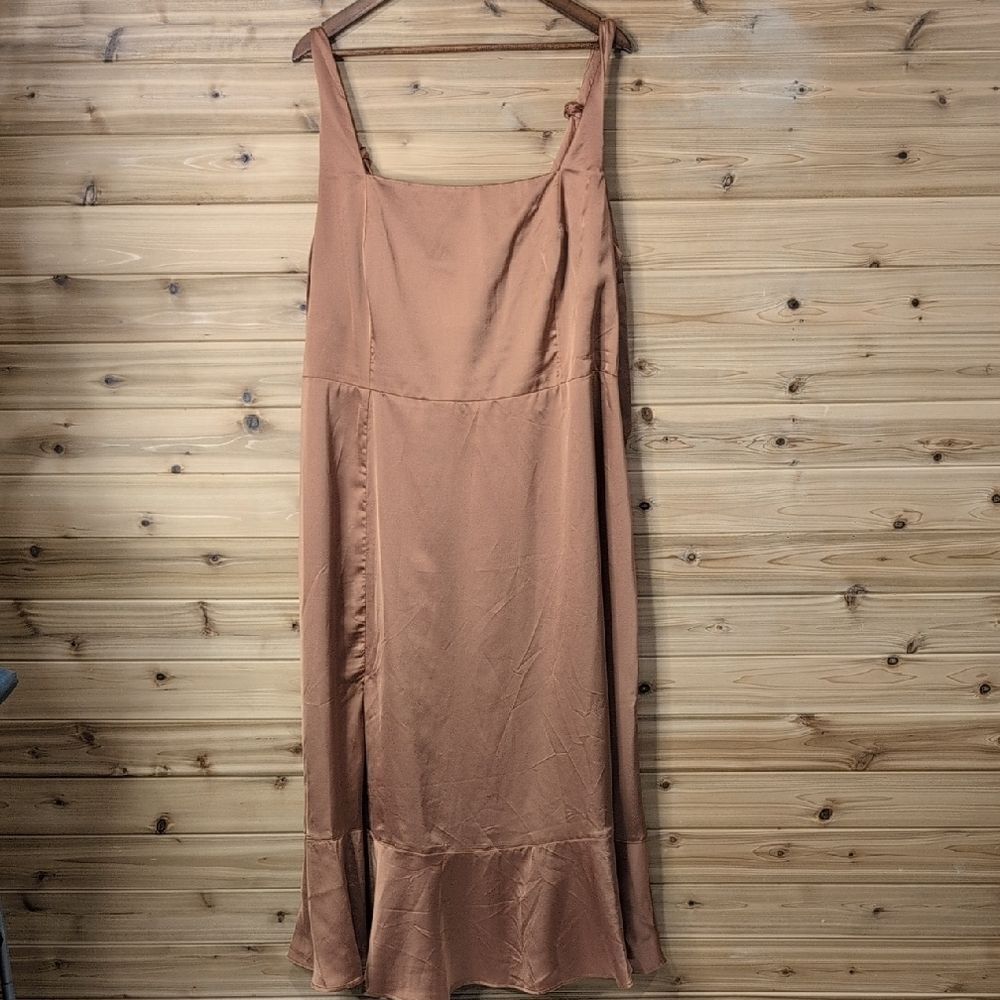 Show Me Your Mumu Dress Womens 2X Bronze Claire‎ Midi Copper Luxe Satin Wedding
